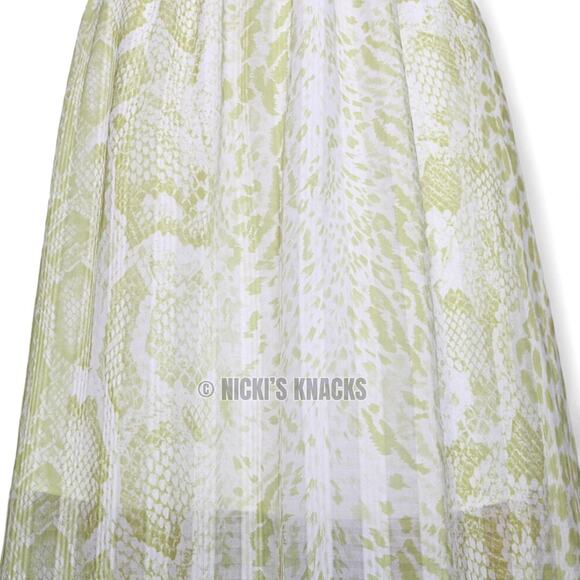 All Saints Clara Noche White Green Animal Print Sheer Midi Skirt Pull On Size 12 - Picture 3 of 11